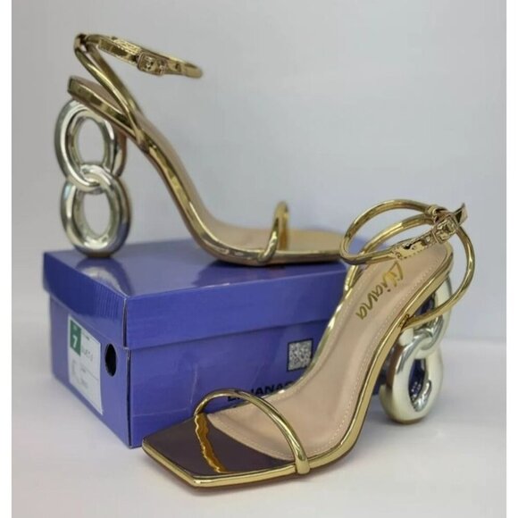 LILIANA / Duet-2 /Gold Metallic / Heeled Sandals / With Unique Number 8 / Heel - Picture 8 of 9
